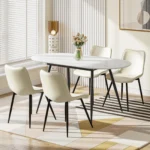 Extendable Dining Table, 120-160 Marble Effect Oval Kitchen Table for Dining Room,Kitchen - Image 3