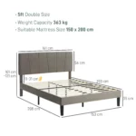 King Size Bed Frame with 5-Level Adjustable Headboard Wooden Slats - Image 3