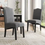 Set of 2 Grey Velvet High Back Dinning Chairs for Dining Room Bedroom Kitchen,Rubber wood Legs Home Dining Chairs
