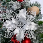 5pcs/lot Glitter Artificial Flowers Christmas Tree Ornaments Simulation Flower Decor for Home