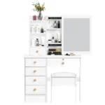 Makeup Desk with 6 Drawers, Open Shelves, Vanity Desk with Sliding Mirror, Bedroom Dressing Table - Image 3