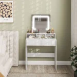 Dressing Table with Mirror, LED Lights, Drawers, for Bedroom, White Dressing Table - Image 4