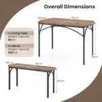 3-Piece Modern Dining Table Set 120cm Space Saving Kitchen Table Set - Image 2