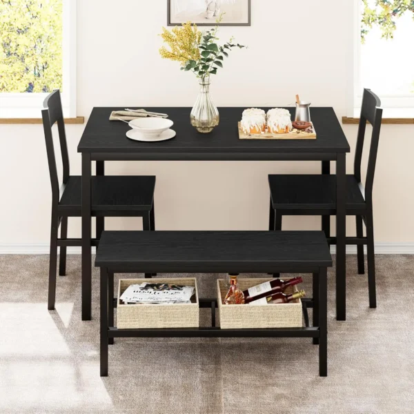 Modern Dining Room Table Set with Storage Racks Home Dining Table Set for 4 with Bench