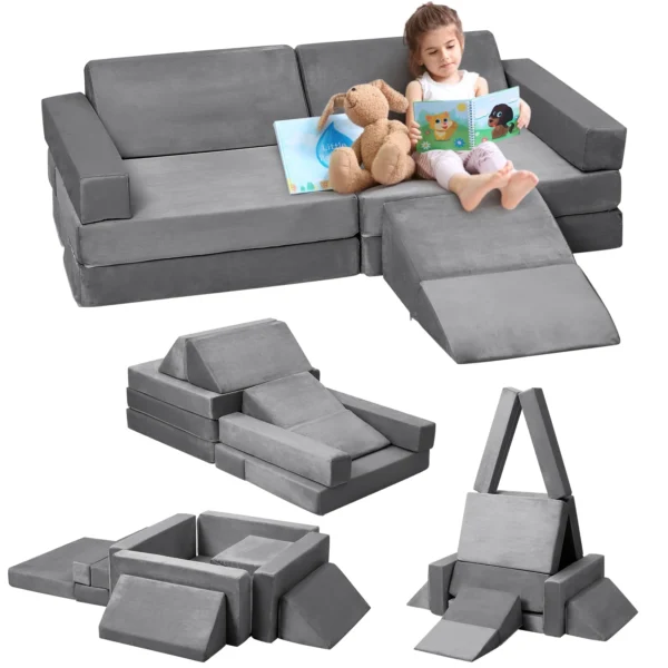 12Pcs Kids Play Couch Modular Kids Sofa Toddler Couch, Multifunctional Play Couch Convertible Sofa