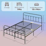 Double Bed Frame with LED Lights and Charging Station, Black - Image 3