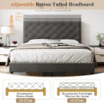 4ft6 Double Upholstered Velvet Bed Frame with Solid Wood Slat and Mute Foam - Image 4