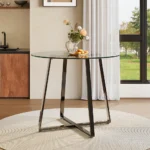 Modern tempered glass round dining table, tabletop Dia90x90cm, metal frame legs - Image 2