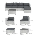 Outsunny 6 Pieces Rattan Furniture Set Garden Sofa Set Mixed Grey - Image 4