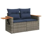 6 Piece Outdoor Sofa Set with Cushions Grey Rattan and Acacia Wood Garden Furniture - Image 4