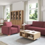 Wine Red Fabric 3 Piece Sofa Set with Cushions Comfortable Modern Living Room Furniture - Image 3