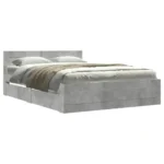 Modern Bed Frame with Integrated Headboard 140x200cm Concrete Grey - Image 2