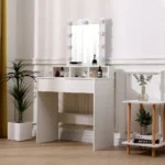 Bedroom Makeup Dressing Table with Lighted and Mirror，Multifunctional Vanity Makeup Desk with Drawers - Image 3
