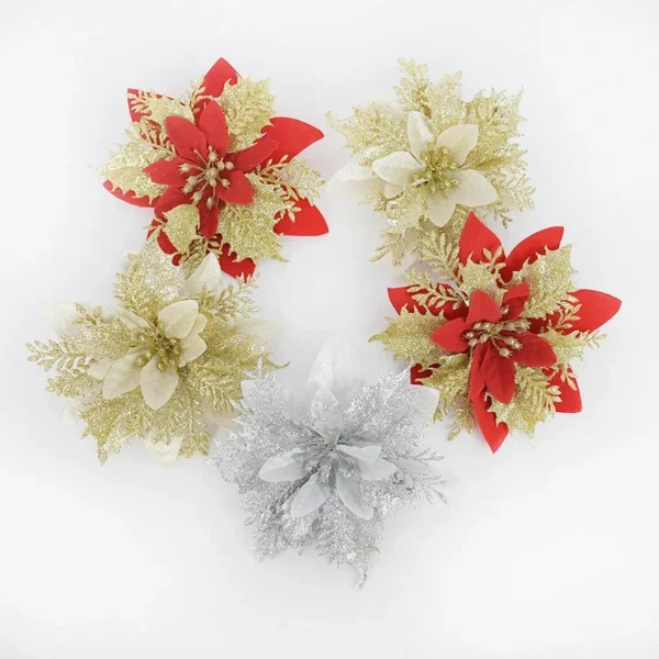 5pcs Xmas Tree Flower Decor 14cm Artificial Flower Heads Wedding Christmas Faux Flowers