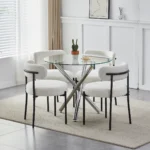 Modern Round Glass Dining Table and Chairs Set 4, 5 Piece Round Dining Room Table Set - Image 4