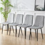 5Pcs Round Dining Table and Chairs Set 4 for Dining Room, Glass Dining Table with 4 Velvet Chairs - Image 2