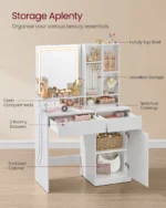Dressing Table with Mirror and Lights, Power Outlets, Vanity Desk with Drawers - Image 5