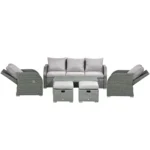 Outsunny Rattan Garden Sofa Set With 3 Seater Sofa, 2 Reclining Single Sofa, Coffee Table, Footstool - Image 5