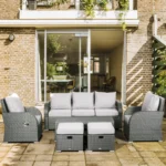 Outsunny Rattan Garden Sofa Set With 3 Seater Sofa, 2 Reclining Single Sofa, Coffee Table, Footstool - Image 2