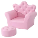 Kids Armchair Sofa Set with Footstool PU Leather for girls Pink Cozy Furniture for Children