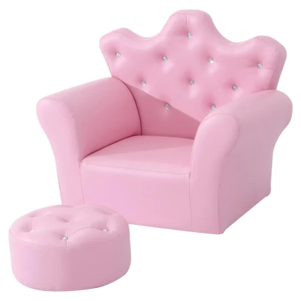 Kids Armchair Sofa Set with Footstool PU Leather for girls Pink Cozy Furniture for Children