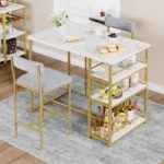 UK Dining Table Set for 2 with 3 Storage Shelves, 3-Piece Counter Height Kitchen - Image 2