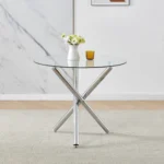 Modern Round Glass Dining Table and Chairs Set 4, 5 Piece Round Dining Room Table Set - Image 6