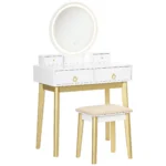 Dressing Table Set With LED Mirror, Stool & 4 Drawers Makeup Desk White - Image 2