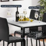 Dining Table and Chairs Set of 4, Modern Dining Table Set Kitchen Furniture, Marble Effect Dining Table with 4 PU Dining Chairs, - Image 3