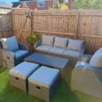 Outsunny Rattan Garden Sofa Set With 3 Seater Sofa, 2 Reclining Single Sofa, Coffee Table, Footstool - Image 6
