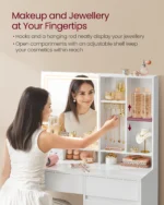 Dressing Table with Mirror and Lights, Power Outlets, Vanity Desk with Drawers - Image 3