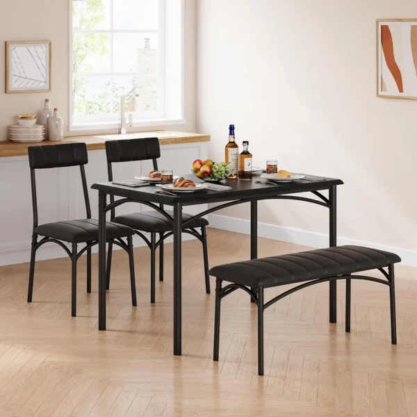 UK Dining Table Set for 4 with Upholstered Bench and 2 Chairs, Rectangular Dining Room Table