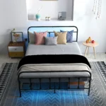 Double Bed Frame with LED Lights and Charging Station, Black - Image 5