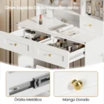 Dressing Table with Mirror and Stool, Vanity Table with LED Lights, Jewelry Hook & Ring Organiser - Image 4