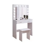 White Dressing Table Set with Hollywood LED Lights Mirror, Vanity Makeup Table 2 Large Drawers and Stool - Image 2