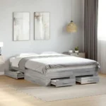 Elegant Grey Sonoma Double Bed Frame with Storage Drawers Modern Design without Mattress