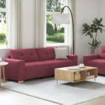 Stylish Wine Red 2 Piece Sofa Set with Soft Cushions Cozy Living Room Furniture