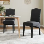 Set of 2 Grey Velvet High Back Dinning Chairs for Dining Room Bedroom Kitchen,Rubber wood Legs Home Dining Chairs - Image 4