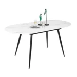 Extendable Dining Table, 120-160 Marble Effect Oval Kitchen Table for Dining Room,Kitchen