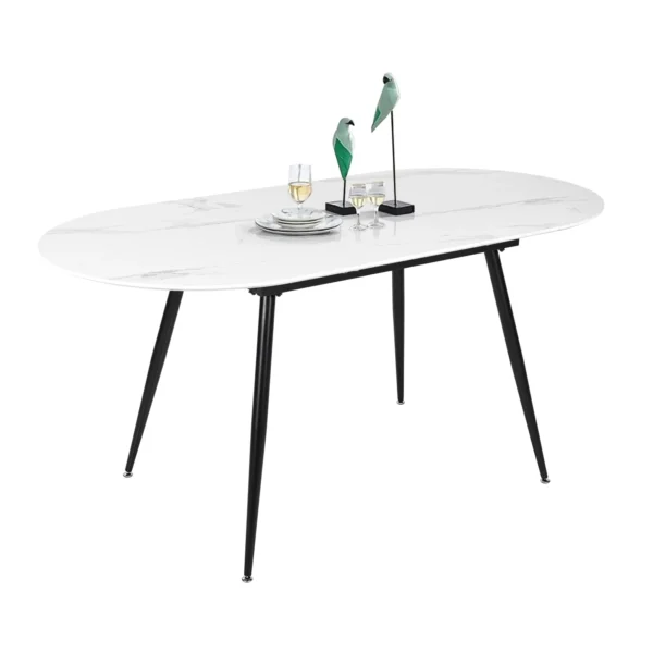 Extendable Dining Table, 120-160 Marble Effect Oval Kitchen Table for Dining Room,Kitchen