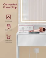 Dressing Table with Mirror and Lights, Power Outlets, Vanity Desk with Drawers - Image 4