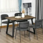 Extendable Dining Table Rectangular Wood Effect Tabletop with Steel Frame - Image 3