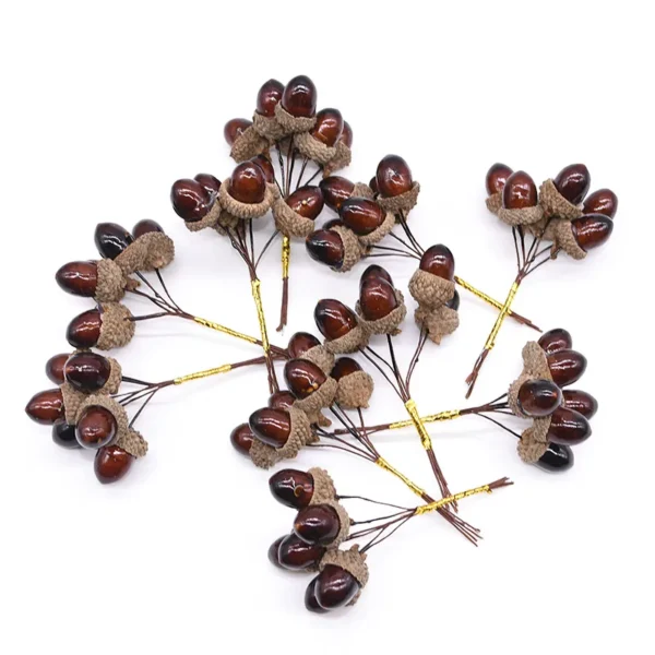 12/24pcs Artificial Mini Pine Cone Foam Fake Nuts Acorns Berry DIY Handmade Flower Bouquet