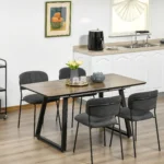 Extendable Dining Table Rectangular Wood Effect Tabletop with Steel Frame - Image 2