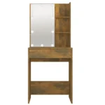Stylish LED Dressing Table in Smoked Oak Finish with Large Mirror and Ample Storage - Image 5