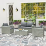 Outsunny 4 Piece Rattan Garden Furniture Set, 4 Seater Wicker Sofa Set with 2 Armchairs - Image 3