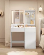 Dressing Table with Mirror and Lights, Power Outlets, Vanity Desk with Drawers