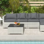 Outsunny 6 Pieces Rattan Furniture Set Garden Sofa Set Mixed Grey - Image 5