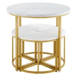 Modern Round Marble Dining Table Set with 4 Space-Saving Semi-Circular Stool - Image 4