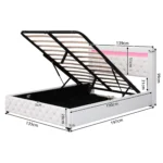 Upholstered Bed, Functional Bed with Slatted Frame and Storage Space LED Lighting in Different Colors PU - Image 2